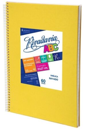Cuaderno 21x27 con Espiral ABC Rivadavia T/Dura Rayado 60H. Amarillo