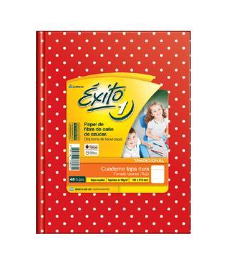 Cuaderno 16x21 Exito E1 T/Dura Rayado 48H. Lunares Rojo