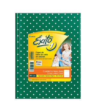 Cuaderno 16x21 Exito E1 T/Dura Rayado 48H. Lunares Verde