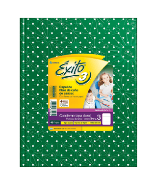 Cuaderno 19x24 Exito E3 T/Dura Rayado 48H. Lunares Verde